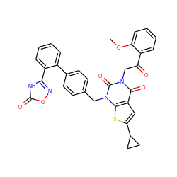 COc1ccccc1C(=O)Cn1c(=O)c2cc(C3CC3)sc2n(Cc2ccc(-c3ccccc3-c3noc(=O)[nH]3)cc2)c1=O ZINC000096169963