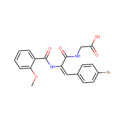 COc1ccccc1C(=O)N/C(=C/c1ccc(Br)cc1)C(=O)NCC(=O)O ZINC000002956967