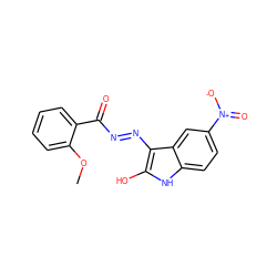 COc1ccccc1C(=O)N=Nc1c(O)[nH]c2ccc([N+](=O)[O-])cc12 ZINC000253981788