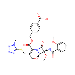 COc1ccccc1C(=O)N[C@]1(OC)C(=O)N2C(C(=O)OCc3ccc(C(=O)O)cc3)=C(CSc3nnnn3C)CO[C@@H]21 ZINC000004392924