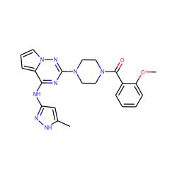 COc1ccccc1C(=O)N1CCN(c2nc(Nc3cc(C)[nH]n3)c3cccn3n2)CC1 ZINC000066105069