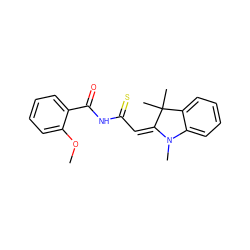 COc1ccccc1C(=O)NC(=S)/C=C1/N(C)c2ccccc2C1(C)C ZINC000003312746