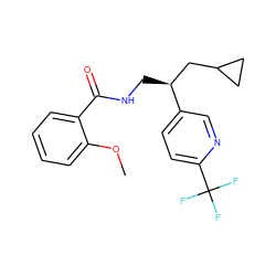 COc1ccccc1C(=O)NC[C@@H](CC1CC1)c1ccc(C(F)(F)F)nc1 ZINC000207684335