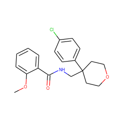 COc1ccccc1C(=O)NCC1(c2ccc(Cl)cc2)CCOCC1 ZINC000016969570