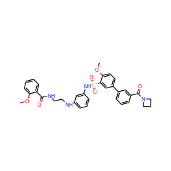 COc1ccccc1C(=O)NCCNc1cccc(NS(=O)(=O)c2cc(-c3cccc(C(=O)N4CCC4)c3)ccc2OC)c1 ZINC000473117308