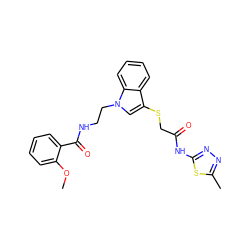 COc1ccccc1C(=O)NCCn1cc(SCC(=O)Nc2nnc(C)s2)c2ccccc21 ZINC000004035009