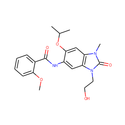 COc1ccccc1C(=O)Nc1cc2c(cc1OC(C)C)n(C)c(=O)n2CCO ZINC000653823832