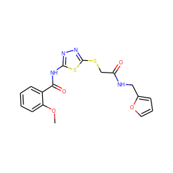 COc1ccccc1C(=O)Nc1nnc(SCC(=O)NCc2ccco2)s1 ZINC000007386897