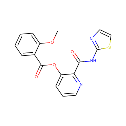 COc1ccccc1C(=O)Oc1cccnc1C(=O)Nc1nccs1 ZINC000013521954