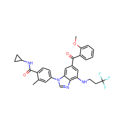 COc1ccccc1C(=O)c1cc(NCCC(F)(F)F)c2ncn(-c3ccc(C(=O)NC4CC4)c(C)c3)c2c1 ZINC000203530820