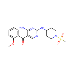 COc1ccccc1C(=O)c1cnc(NC2CCN(S(C)(=O)=O)CC2)nc1N ZINC000014950247