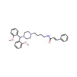 COc1ccccc1C(c1ccccc1OC)N1CCN(CCCCNC(=O)/C=C/c2ccccc2)CC1 ZINC000028869869