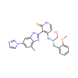 COc1ccccc1C[C@@H](CO)Nc1cc[nH]c(=O)c1-c1nc2c(C)cc(-n3ccnc3)cc2[nH]1 ZINC000028893821