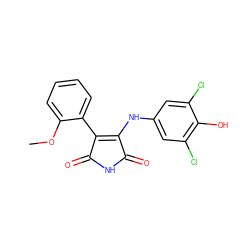 COc1ccccc1C1=C(Nc2cc(Cl)c(O)c(Cl)c2)C(=O)NC1=O ZINC000014946007