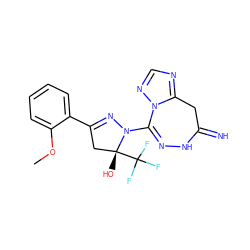 COc1ccccc1C1=NN(C2=NNC(=N)Cc3ncnn32)[C@](O)(C(F)(F)F)C1 ZINC000004478230