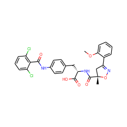 COc1ccccc1C1=NO[C@](C)(C(=O)N[C@@H](Cc2ccc(NC(=O)c3c(Cl)cccc3Cl)cc2)C(=O)O)C1 ZINC000059629826