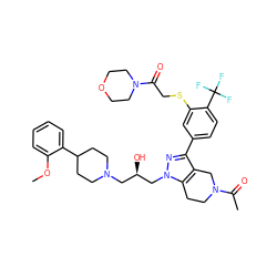 COc1ccccc1C1CCN(C[C@@H](O)Cn2nc(-c3ccc(C(F)(F)F)c(SCC(=O)N4CCOCC4)c3)c3c2CCN(C(C)=O)C3)CC1 ZINC000049802156