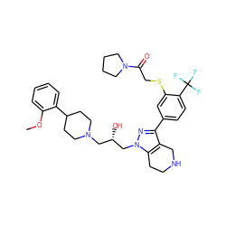 COc1ccccc1C1CCN(C[C@H](O)Cn2nc(-c3ccc(C(F)(F)F)c(SCC(=O)N4CCCC4)c3)c3c2CCNC3)CC1 ZINC000049780615