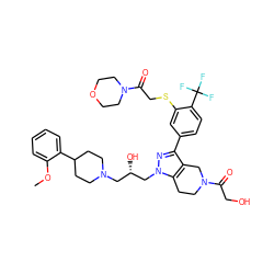 COc1ccccc1C1CCN(C[C@H](O)Cn2nc(-c3ccc(C(F)(F)F)c(SCC(=O)N4CCOCC4)c3)c3c2CCN(C(=O)CO)C3)CC1 ZINC000049793597