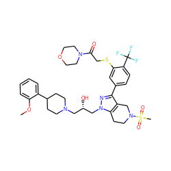 COc1ccccc1C1CCN(C[C@H](O)Cn2nc(-c3ccc(C(F)(F)F)c(SCC(=O)N4CCOCC4)c3)c3c2CCN(S(C)(=O)=O)C3)CC1 ZINC000095549167