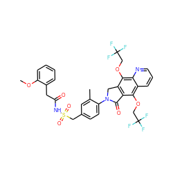 COc1ccccc1CC(=O)NS(=O)(=O)Cc1ccc(N2Cc3c(c(OCC(F)(F)F)c4cccnc4c3OCC(F)(F)F)C2=O)c(C)c1 ZINC000029125907