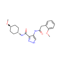 COc1ccccc1CC(=O)Nc1c[nH]nc1C(=O)N[C@H]1CC[C@H](OC)CC1 ZINC000299825534