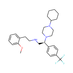 COc1ccccc1CCNC[C@H](c1ccc(C(F)(F)F)cc1)N1CCN(C2CCCCC2)CC1 ZINC000028523997
