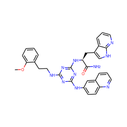 COc1ccccc1CCNc1nc(Nc2ccc3ncccc3c2)nc(N[C@@H](Cc2c[nH]c3ncccc23)C(N)=O)n1 ZINC000058538192