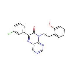 COc1ccccc1CCn1c(=O)c(-c2cccc(Cl)c2)nc2cncnc21 ZINC000004238589