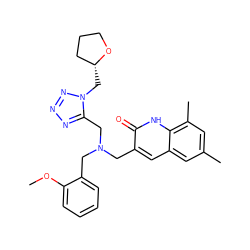 COc1ccccc1CN(Cc1cc2cc(C)cc(C)c2[nH]c1=O)Cc1nnnn1C[C@@H]1CCCO1 ZINC000096901315