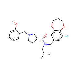 COc1ccccc1CN1CC[C@@H](C(=O)N(Cc2cc(F)c3c(c2)OCCCO3)CC(C)C)C1 ZINC000114100063