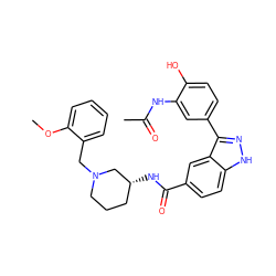 COc1ccccc1CN1CCC[C@@H](NC(=O)c2ccc3[nH]nc(-c4ccc(O)c(NC(C)=O)c4)c3c2)C1 ZINC000147762345