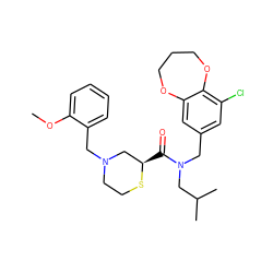 COc1ccccc1CN1CCS[C@H](C(=O)N(Cc2cc(Cl)c3c(c2)OCCCO3)CC(C)C)C1 ZINC000114100676