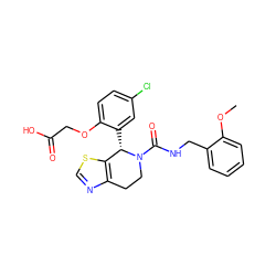 COc1ccccc1CNC(=O)N1CCc2ncsc2[C@@H]1c1cc(Cl)ccc1OCC(=O)O ZINC000206815801