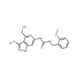 COc1ccccc1CNC(=O)Nc1cc2[nH]nc(OC)c2c(CO)n1 ZINC001772639325