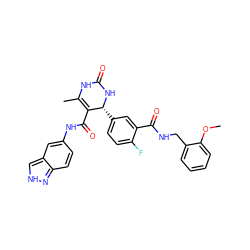 COc1ccccc1CNC(=O)c1cc([C@H]2NC(=O)NC(C)=C2C(=O)Nc2ccc3n[nH]cc3c2)ccc1F ZINC000653825209