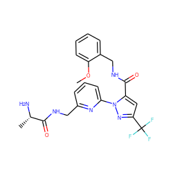 COc1ccccc1CNC(=O)c1cc(C(F)(F)F)nn1-c1cccc(CNC(=O)[C@H](C)N)n1 ZINC000040900500