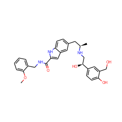 COc1ccccc1CNC(=O)c1cc2cc(C[C@@H](C)NC[C@H](O)c3ccc(O)c(CO)c3)ccc2[nH]1 ZINC000003948344