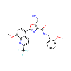 COc1ccccc1CNC(=O)c1nc(-c2ccc(OC)c3nc(C(F)(F)F)ccc23)oc1CN ZINC000084603477