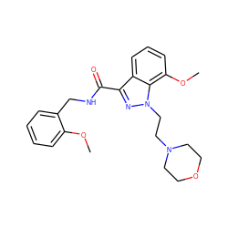 COc1ccccc1CNC(=O)c1nn(CCN2CCOCC2)c2c(OC)cccc12 ZINC000013519847