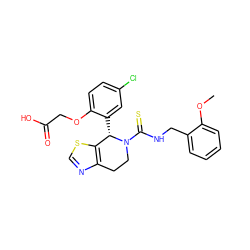 COc1ccccc1CNC(=S)N1CCc2ncsc2[C@@H]1c1cc(Cl)ccc1OCC(=O)O ZINC000206815695