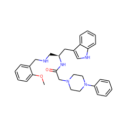 COc1ccccc1CNC[C@@H](Cc1c[nH]c2ccccc12)NC(=O)CN1CCN(c2ccccc2)CC1 ZINC000013746513