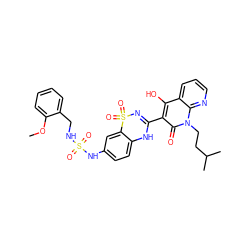 COc1ccccc1CNS(=O)(=O)Nc1ccc2c(c1)S(=O)(=O)N=C(c1c(O)c3cccnc3n(CCC(C)C)c1=O)N2 ZINC000101149960