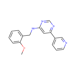 COc1ccccc1CNc1cc(-c2cccnc2)ncn1 ZINC000004258330