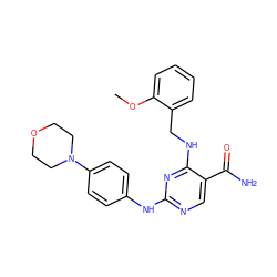 COc1ccccc1CNc1nc(Nc2ccc(N3CCOCC3)cc2)ncc1C(N)=O ZINC000040894016