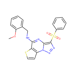 COc1ccccc1CNc1nc2c(S(=O)(=O)c3ccccc3)nnn2c2ccsc12 ZINC000009116900