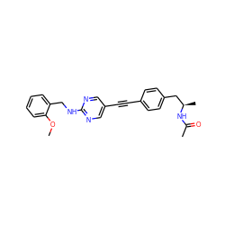 COc1ccccc1CNc1ncc(C#Cc2ccc(C[C@@H](C)NC(C)=O)cc2)cn1 ZINC000113411879