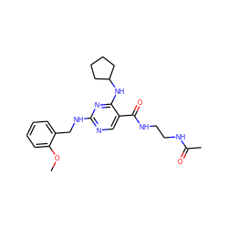 COc1ccccc1CNc1ncc(C(=O)NCCNC(C)=O)c(NC2CCCC2)n1 ZINC000095595497