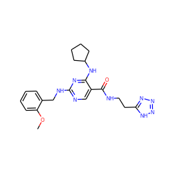 COc1ccccc1CNc1ncc(C(=O)NCCc2nnn[nH]2)c(NC2CCCC2)n1 ZINC000095597325