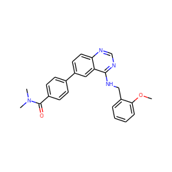 COc1ccccc1CNc1ncnc2ccc(-c3ccc(C(=O)N(C)C)cc3)cc12 ZINC000004264628